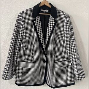 Kasper Black White Houndstooth One Button Office Business Blazer size 24W